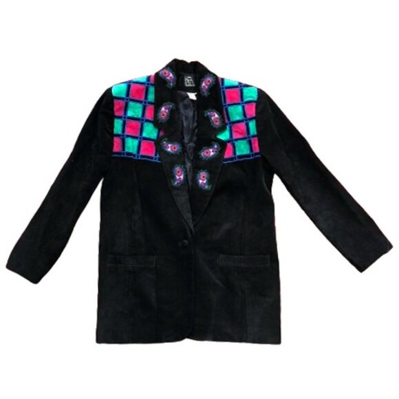 Vintage suede leather paisley beaded collar blazer jacket - Picture 11 of 15